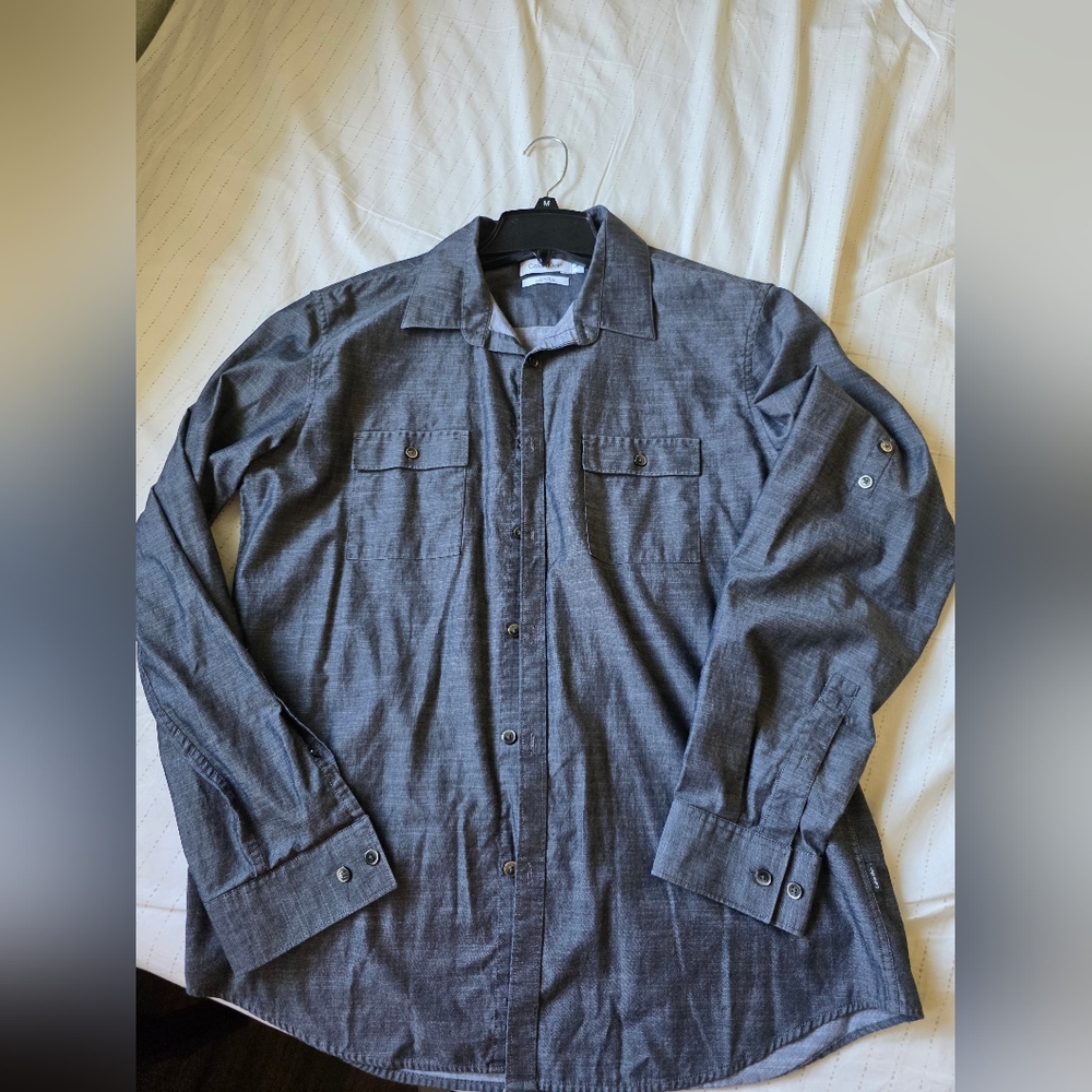 Calvin Klein Gray Button-Up Shirt Jacket